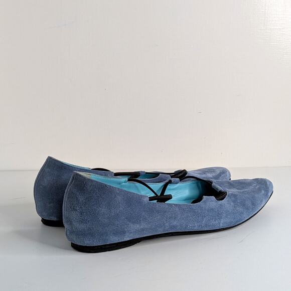 Thierry Rabotin Blue Suede Criss-Cross Elastic Ballet Flats EU 41 Pointy Toe - Picture 11 of 12